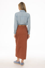 Rust Basic Denim Maxi Skirt