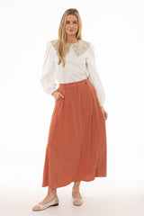 Rust Paneled Linen Feel Maxi Skirt
