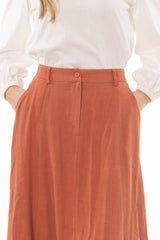 Rust Paneled Linen Feel Maxi Skirt