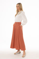 Rust Paneled Linen Feel Maxi Skirt
