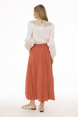 Rust Paneled Linen Feel Maxi Skirt