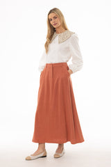 Rust Paneled Linen Feel Maxi Skirt