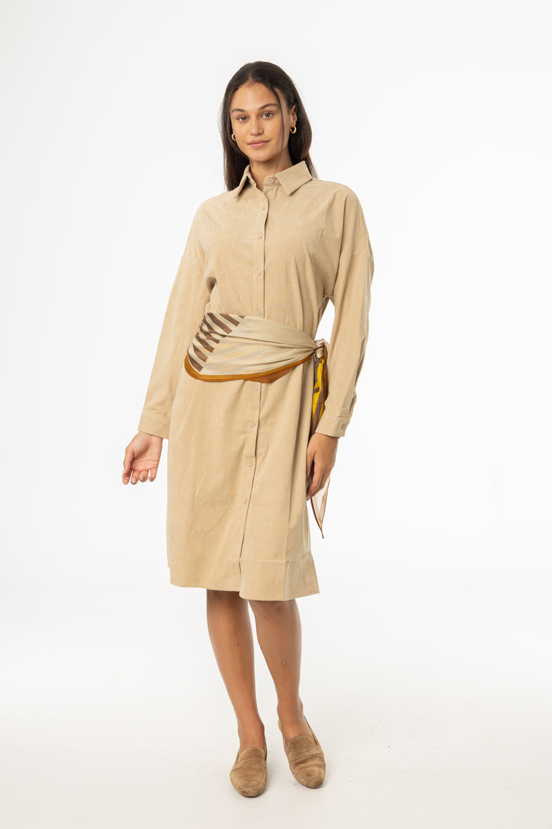 Sand Corduroy Shirt Dress