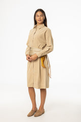 Sand Corduroy Shirt Dress