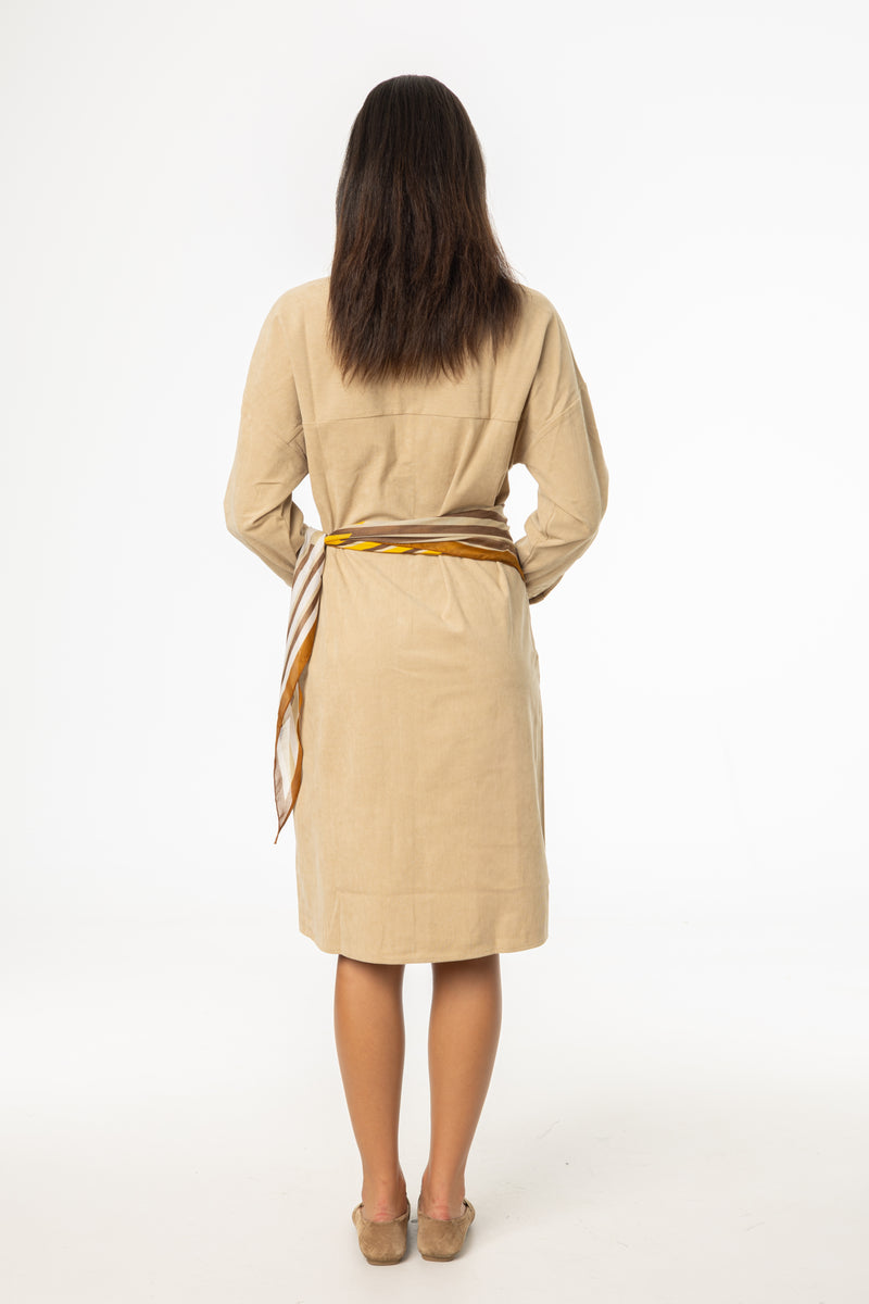 Sand Corduroy Shirt Dress