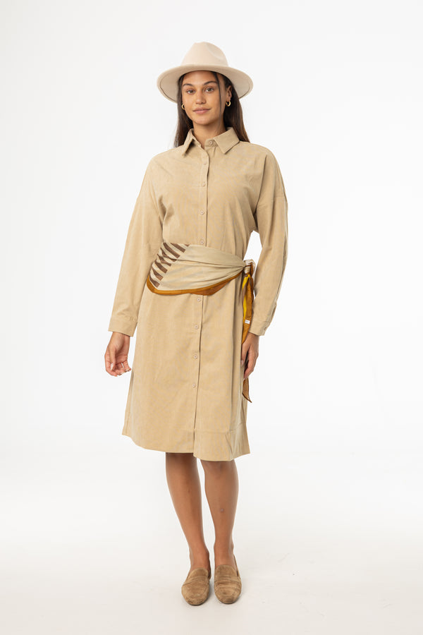 Sand Corduroy Shirt Dress
