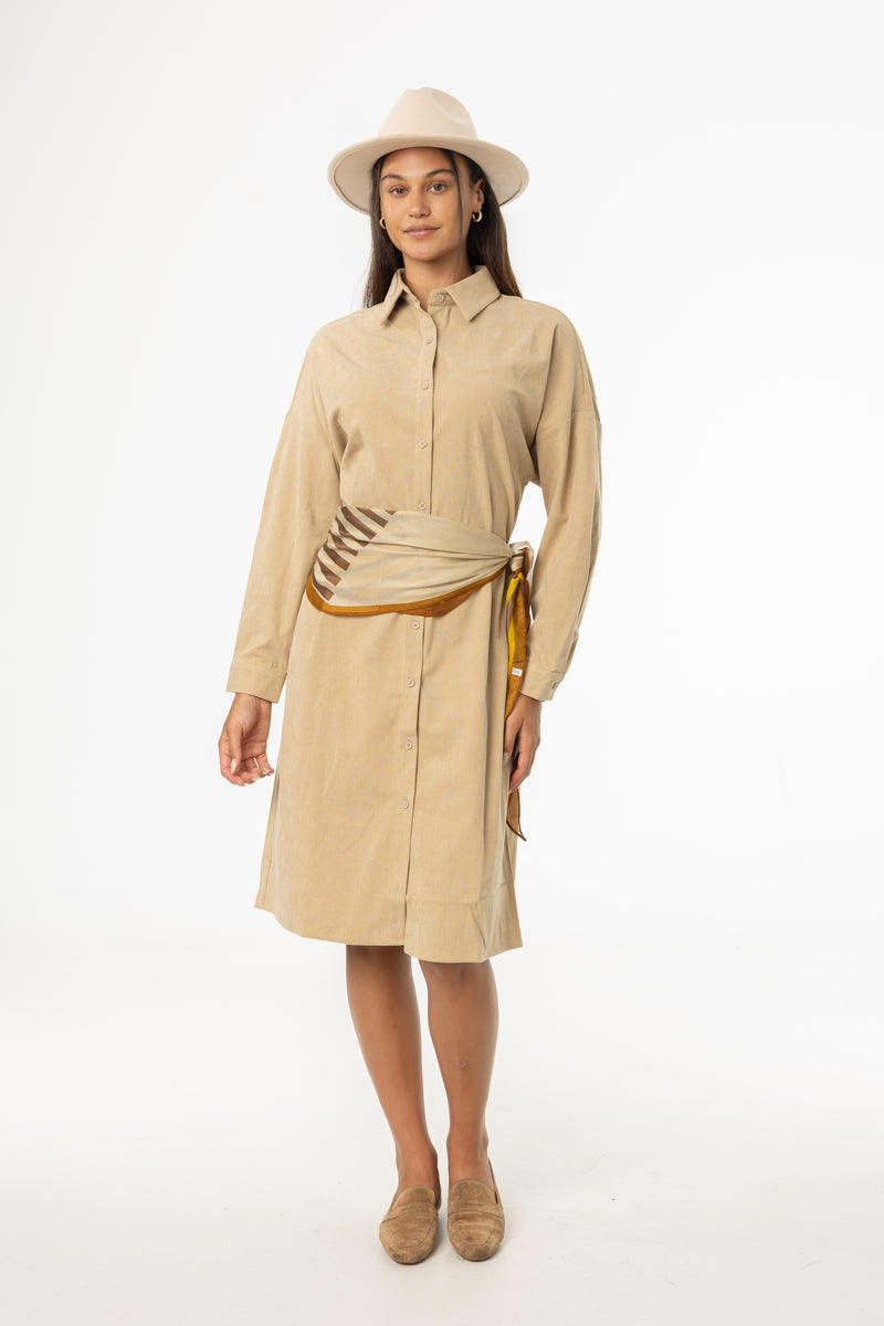 Sand Corduroy Shirt Dress
