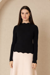 Black Scalloped Edge Sweater