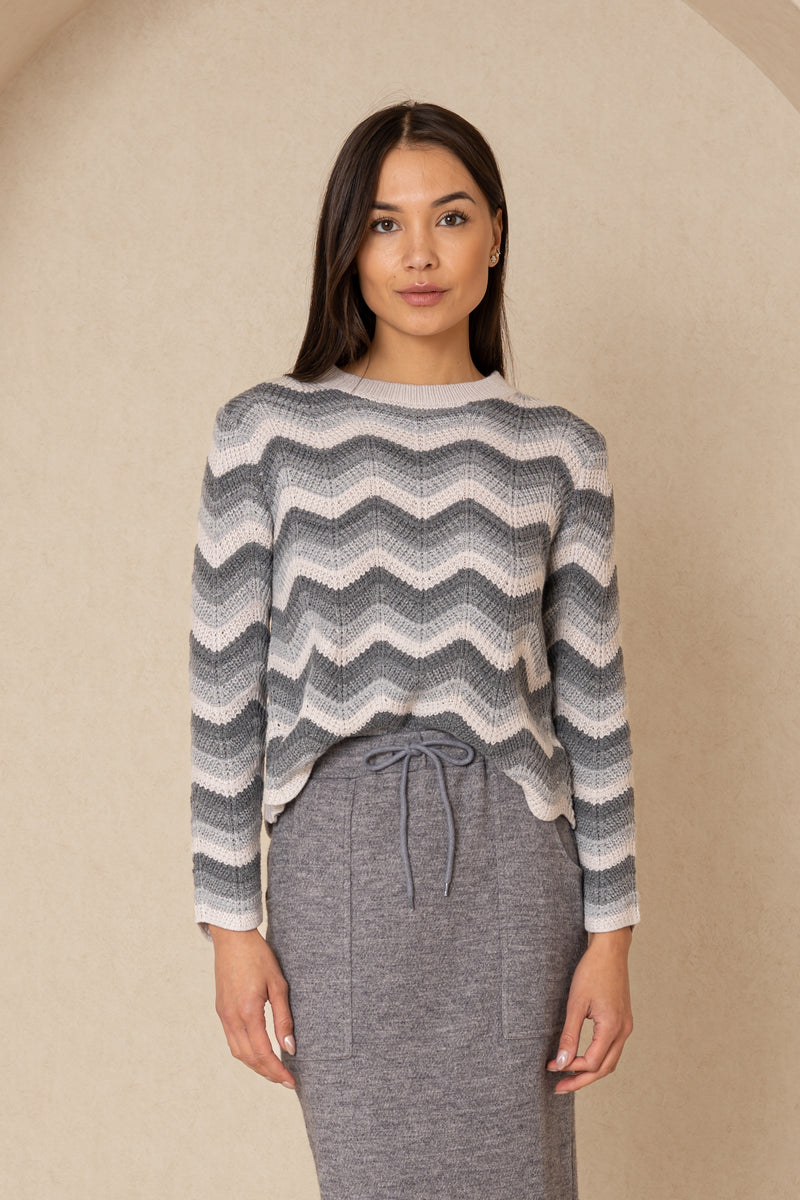 Grey Scalloped Knit Sweater