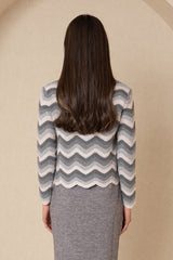 Grey Scalloped Knit Sweater