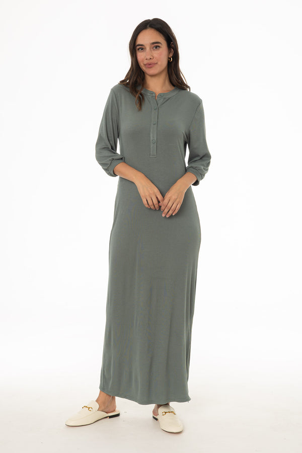 seafoam green dress with sleeves 3/4 Sleeve Maxi – BLANK colour:GREEN