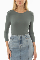Seafoam Ribbed Round Neck 3/4 Sleeve T-Shirt