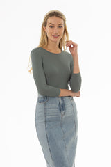 Seafoam Ribbed Round Neck 3/4 Sleeve T-Shirt