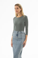 Seafoam Ribbed Round Neck 3/4 Sleeve T-Shirt