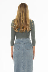 Seafoam Ribbed Round Neck 3/4 Sleeve T-Shirt