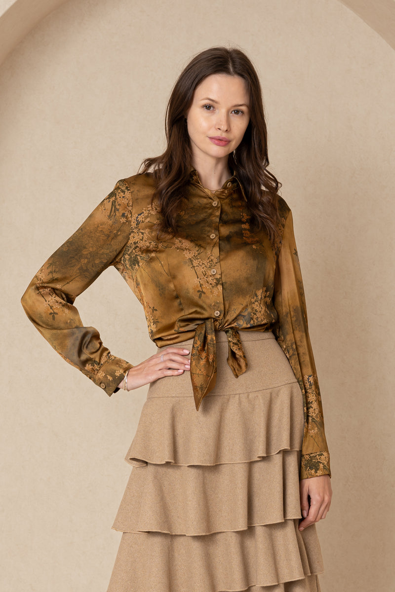 Gold Floral Silk Blouse