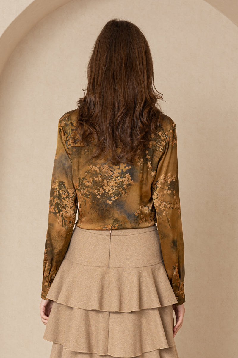 Gold Floral Silk Blouse