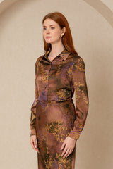 Plum Floral Silk Blouse