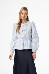 Sky Blue Cotton Bow Blouse