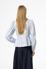 Sky Blue Cotton Bow Blouse