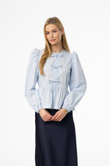 Sky Blue Cotton Bow Blouse