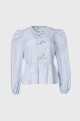 Sky Blue Cotton Bow Blouse