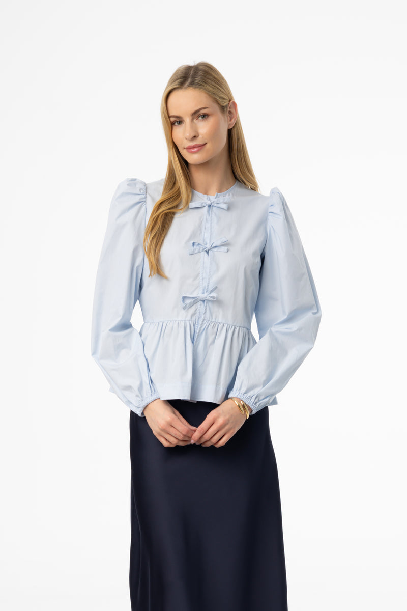 Sky Blue Cotton Bow Blouse