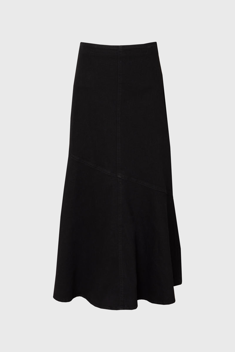 Black Asymmetrical Hem Denim Skirt