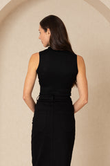 Black Solid Sleeveless Turtleneck