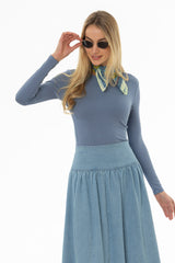 Steel Blue Solid Long Sleeve T-Shirt