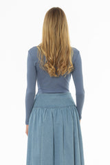 Steel Blue Solid Long Sleeve T-Shirt