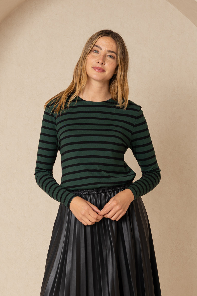 Green and Black Striped Knit Top