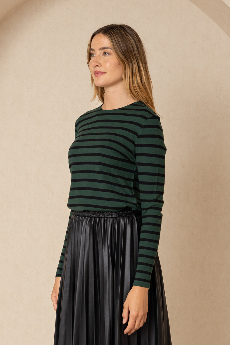 Green and Black Striped Knit Top