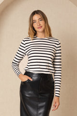 White and Black Striped Knit Top