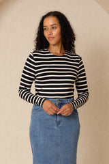 Black and White Striped Knit Top