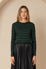 Green and Black Striped Knit Top