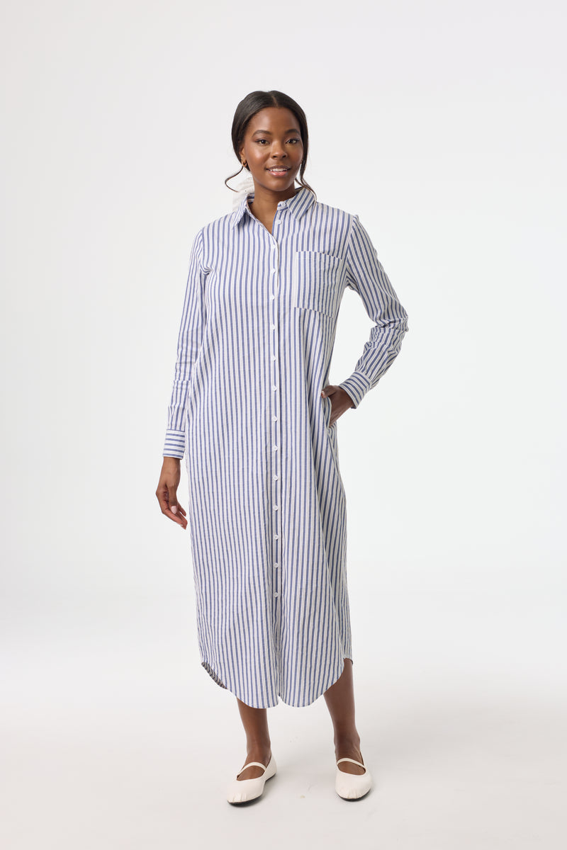 Blue Striped Stretch Maxi Shirt Dress BLANK Blue Striped Stretch Maxi Shirt Dress BLANK