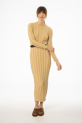 Tan Wide Ribbed Maxi Dress