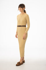 Tan Wide Ribbed Maxi Dress