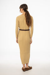 Tan Wide Ribbed Maxi Dress