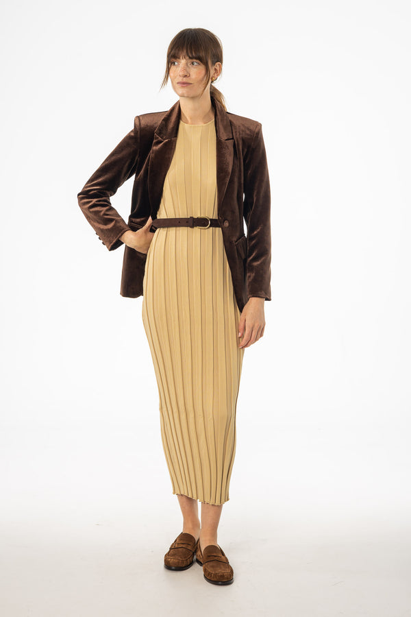 Tan Wide Ribbed Maxi Dress