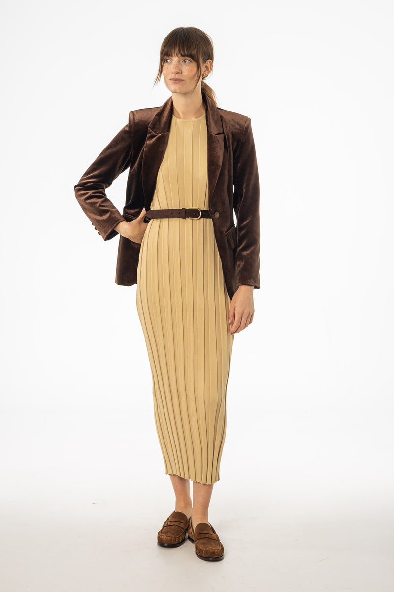 Tan Wide Ribbed Maxi Dress