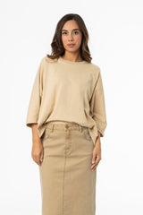 Tan Oversized Dolman 3/4 Sleeve T-Shirt