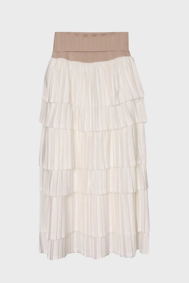 Tan Accordion Pleat Ruffle Maxi Skirt – BLANK