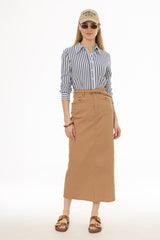 Tan Basic Denim Maxi Skirt
