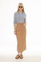 Tan Basic Denim Maxi Skirt