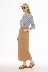 Tan Basic Denim Maxi Skirt