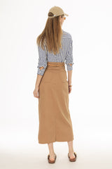 Tan Basic Denim Maxi Skirt