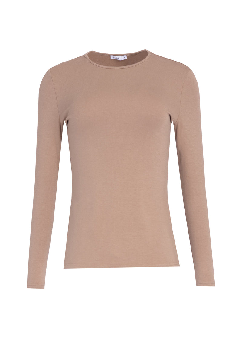 Tan Basic Long Sleeve Round Neck T-Shirt