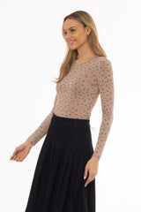 Tan Bloom Printed T-Shirt